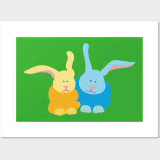 Pair of Blue and Gold Bunnies Posters and Art